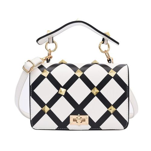 Leather Bags Women New 2022 Square Shoulder Bags Classic Black And White Plaid Messenger Bags Checkerboard Fashion Metal Rivet Leather Bags Women New 2022 Square Shoulder Bags Classic Black And White Plaid Messenger Bags Checkerboard Fashion Metal Rivet